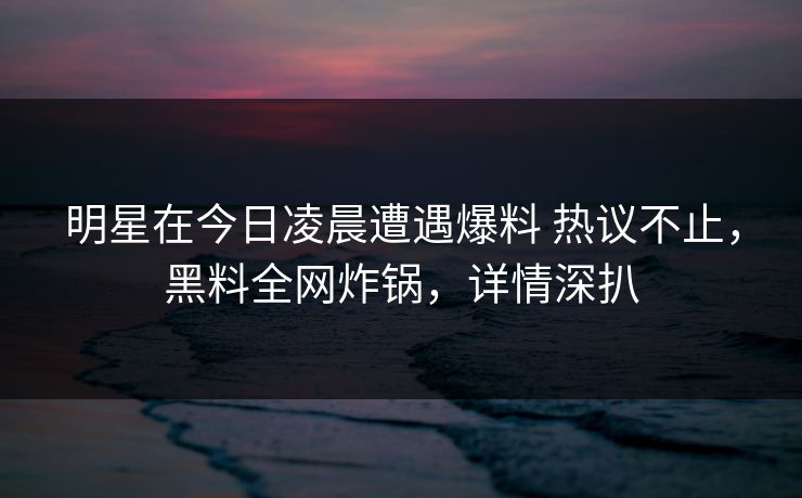 明星在今日凌晨遭遇爆料 热议不止，黑料全网炸锅，详情深扒