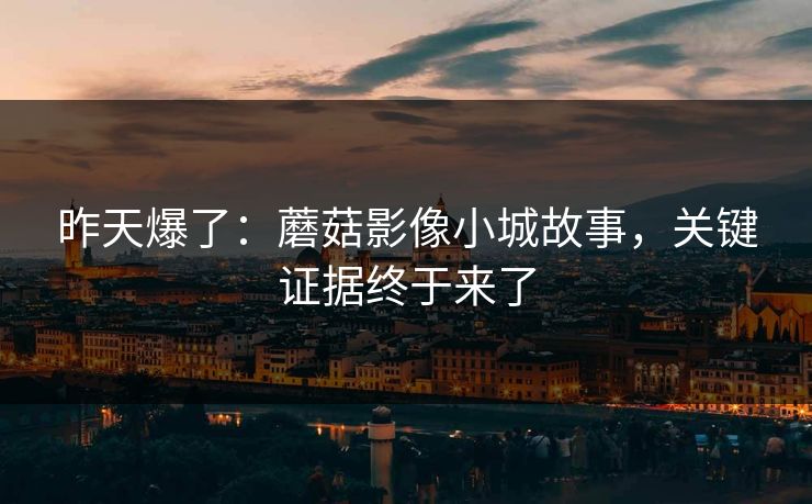 昨天爆了：蘑菇影像小城故事，关键证据终于来了